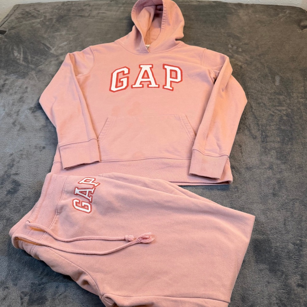 Gap Logo Fleece Hoodie Sweatshirt &‎ Pants Set Womens Extra Small Pink Pullover